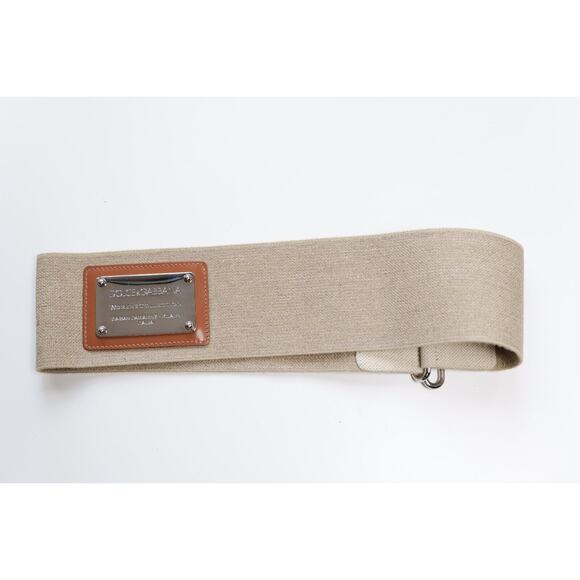 Dolce & Gabbana Vintage Beige Logo Silver Plaque Elastic Waist Belt (Size IT44)